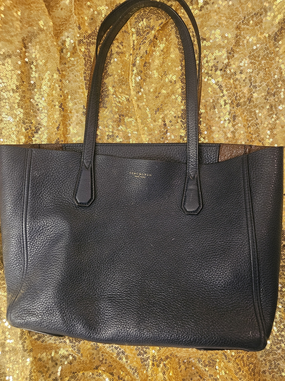 Classic Navy Blue Pebbled Leather Shoulder Tote - Refined Everyday Carry